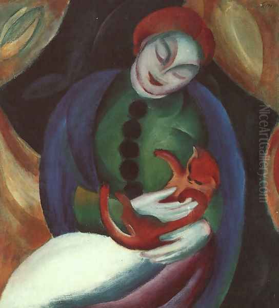 Girl with Cat II Oil Painting by Franz Marc