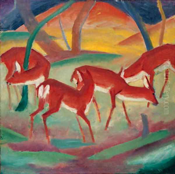 Rote Rehe I Oil Painting by Franz Marc