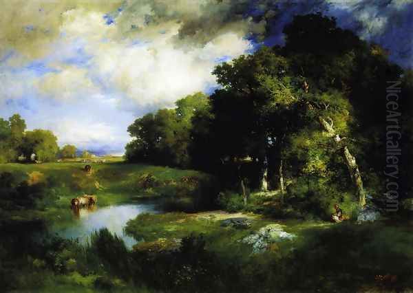 A Pastoral Landscape Oil Painting by Thomas Moran