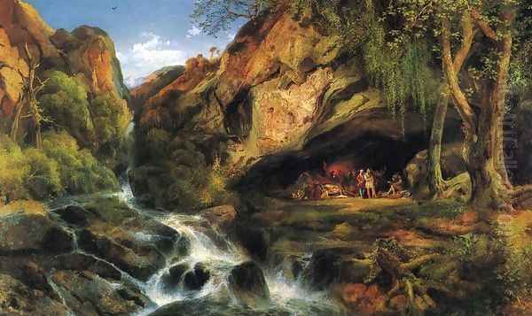 Salvator Rosa Sketching the Banditi Oil Painting by Thomas Moran