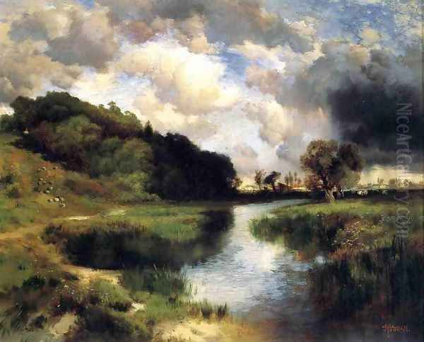 Cloudy Day At Amagansett Oil Painting by Thomas Moran