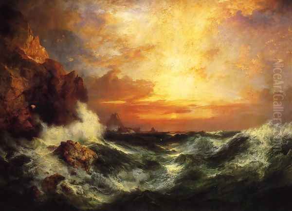 Sunset near Land's End, Cornwall, England Oil Painting by Thomas Moran