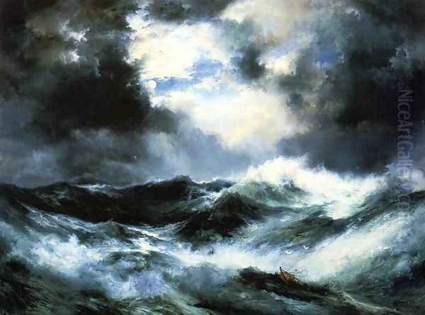 Moonlit Shipwreck at Sea Oil Painting by Thomas Moran