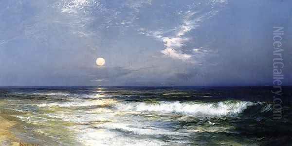 Moonlit Seascape2 Oil Painting by Thomas Moran