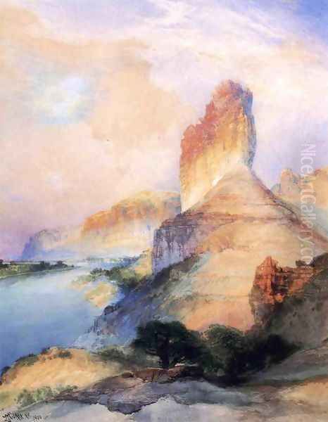 Castle Butte Green River Wyoming Oil Painting by Thomas Moran