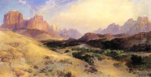 Zion Valley South Utah Oil Painting by Thomas Moran