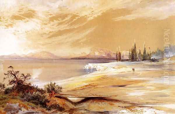 Hot Springs On The Shore Of Yellowstone Lake Oil Painting by Thomas Moran