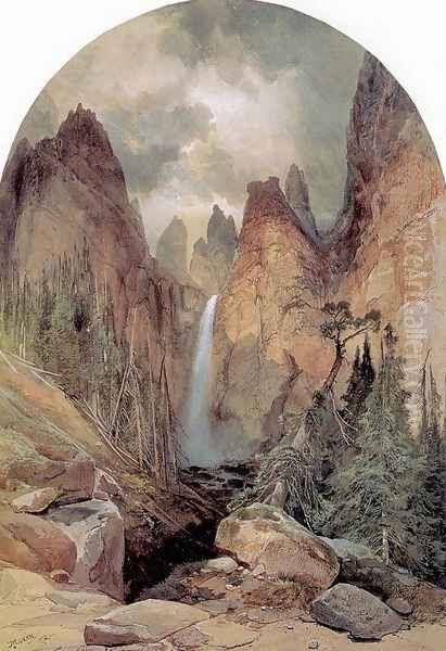 Tower Falls Oil Painting by Thomas Moran