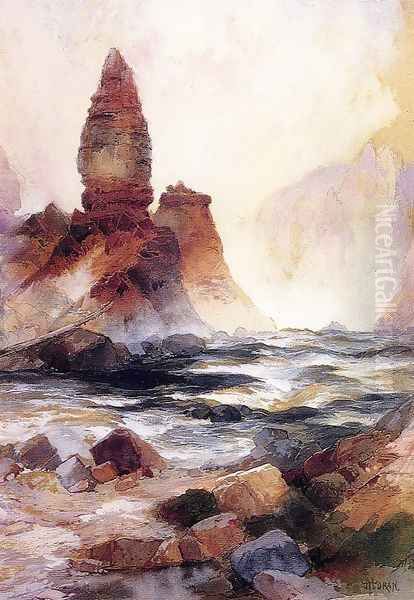 Tower Falls And Sulphur Rock Yellowstone Oil Painting by Thomas Moran