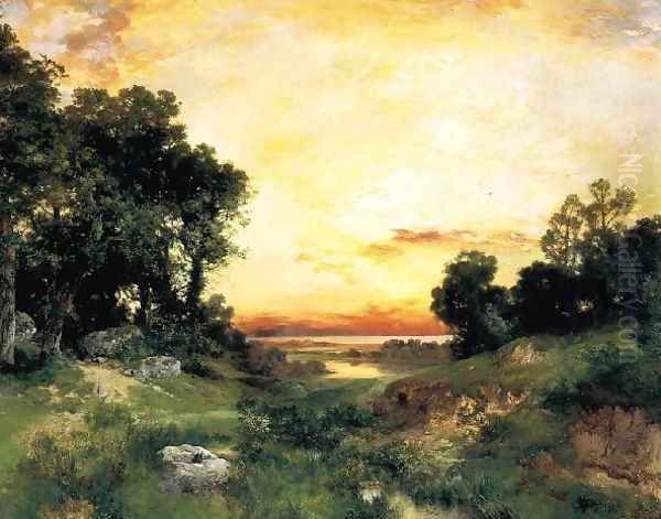 Sunset Long Island Sound Oil Painting by Thomas Moran