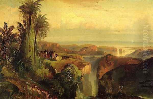 Indians On A Cliff Oil Painting by Thomas Moran