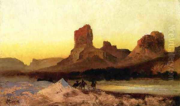 Indians At The Green River Oil Painting by Thomas Moran