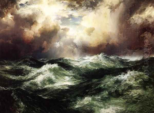 Moonlit Seascape Oil Painting by Thomas Moran