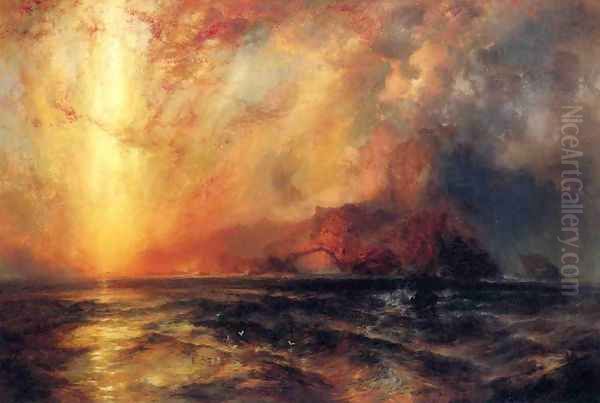 Fiercely the Red Sun Descending, Burned His Way across the Heavens Oil Painting by Thomas Moran