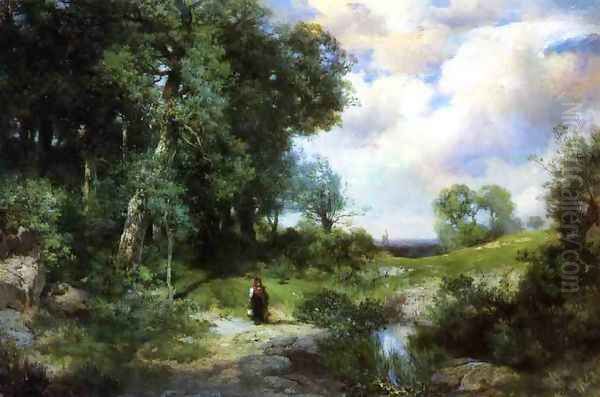 Young Girl in a Long Island Landscape Oil Painting by Thomas Moran