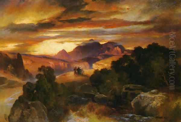 Sunset Oil Painting by Thomas Moran