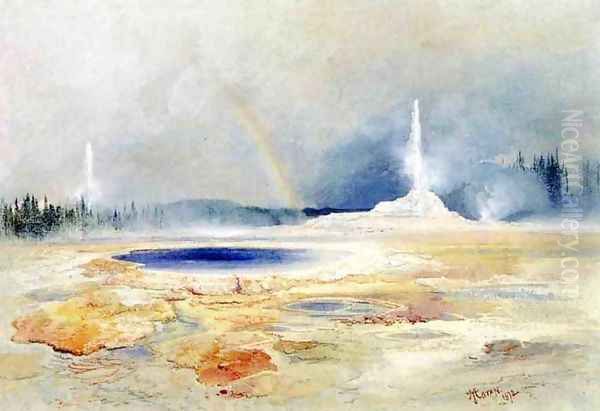 The Castle Geyser, Fire Hole Basin Oil Painting by Thomas Moran