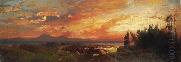 Sunset on the Great Salt Lake, Utah Oil Painting by Thomas Moran