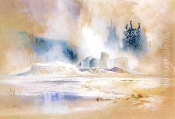 The Grotto Geyser, Fire Hole Basin Oil Painting by Thomas Moran