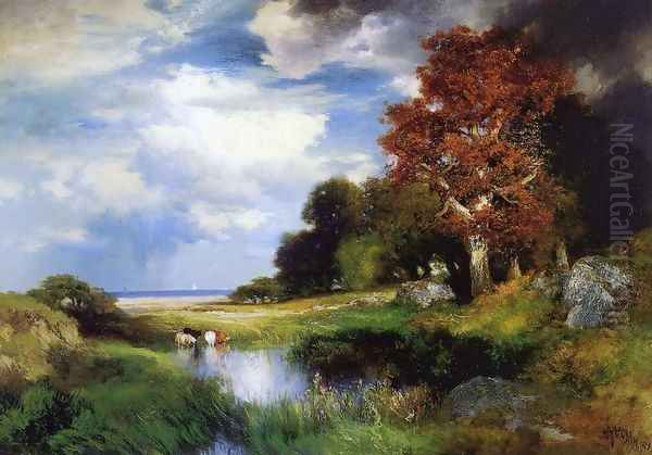 View of East Hampton Oil Painting by Thomas Moran