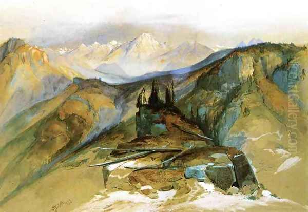 Distant Peaks Oil Painting by Thomas Moran