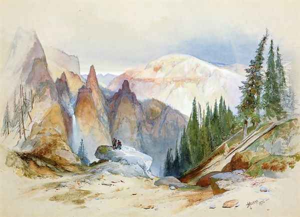 Tower Falls and Sulphur Mountain, Yellowstone Oil Painting by Thomas Moran