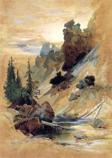 The Devils Den on Cascade Creek Oil Painting by Thomas Moran