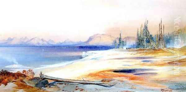 The Yellowstone Lake with Hot Springs Oil Painting by Thomas Moran