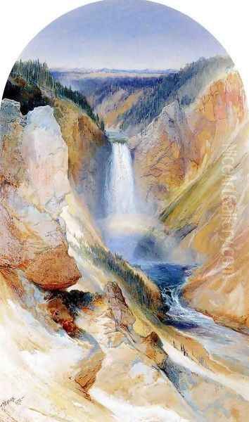 Wyoming Fall, Yellowstone River Oil Painting by Thomas Moran