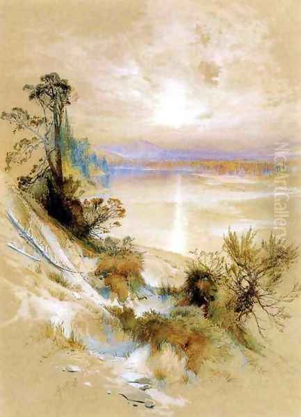 The Yellowstone River, at its Exit from the Yellowstone Lake Oil Painting by Thomas Moran