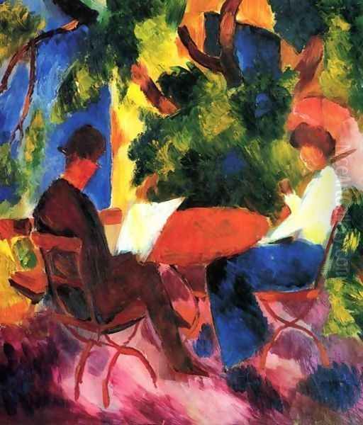 Couple At The Garden Table Oil Painting by August Macke