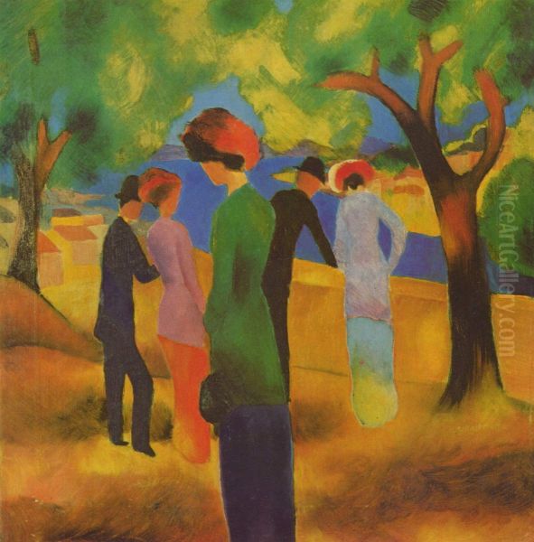 A Woman In Green Jacket Oil Painting by August Macke