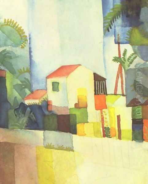 A House Oil Painting by August Macke