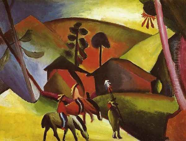 Indians On Horseback Oil Painting by August Macke