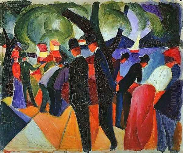 A Stroll on the Bridge (Spaziergang auf der Brücke) 1913 Oil Painting by August Macke