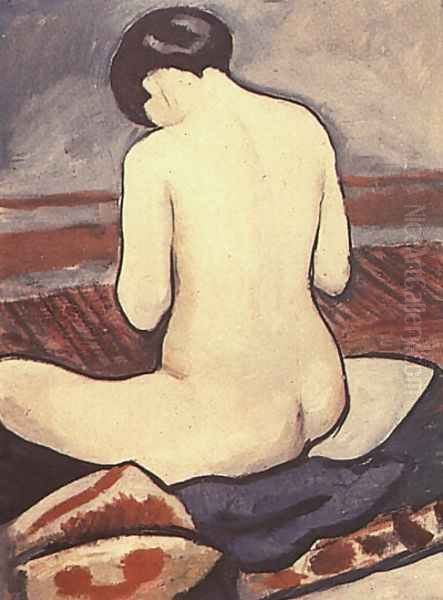 Sitting Nude with Cushions (Sitzender Akt mit Kissen) 1911 Oil Painting by August Macke