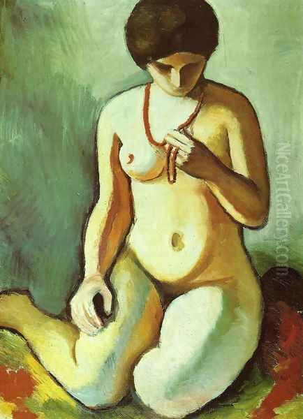 Nude with Coral Necklace (Akt mit Korallenkette) 1910 Oil Painting by August Macke