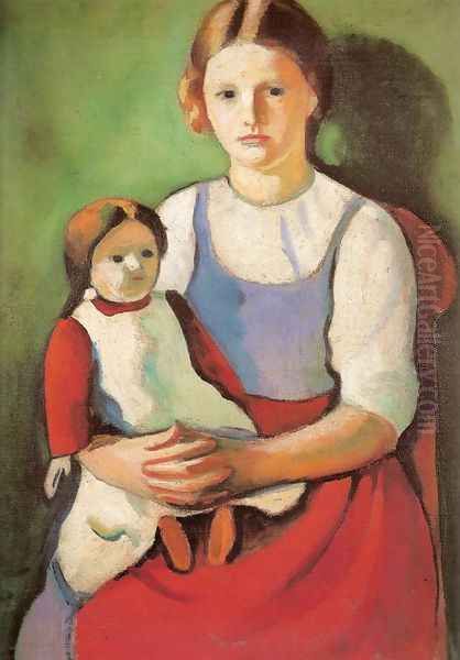 Blond Girl with Doll (Blondes Madchen mit Puppe) Oil Painting by August Macke