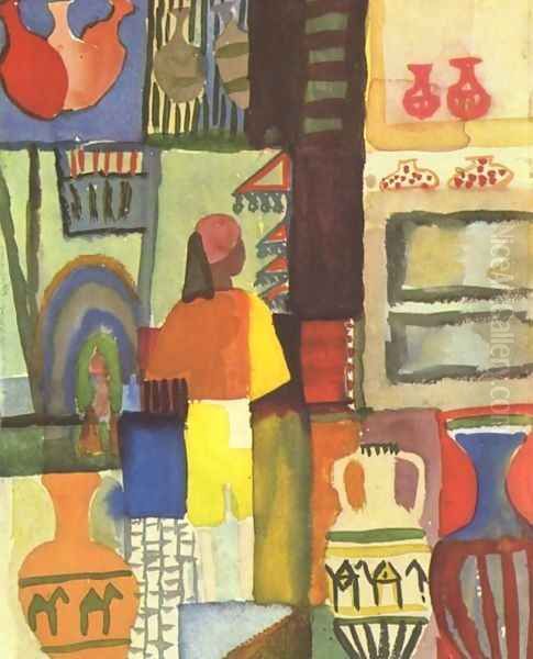 Dealer With Pitchers Oil Painting by August Macke