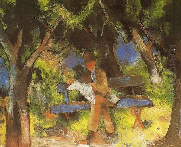 Man Reading in a Park (Lesender Mann im Park) 1914 Oil Painting by August Macke