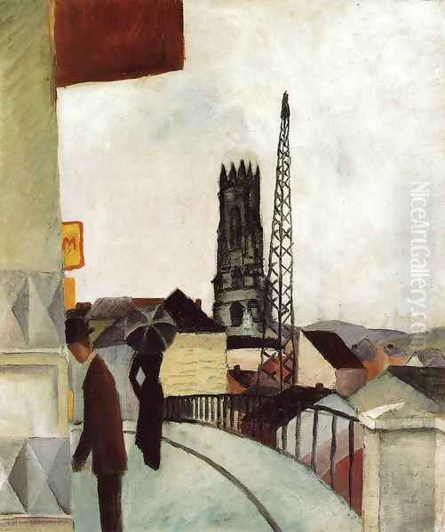 Cathedral at Freiburg, Switzerland (Kathedrale zu Freiburg in der Schweiz) 1914 Oil Painting by August Macke