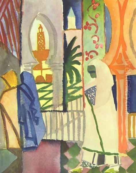 In The Temple Hall Oil Painting by August Macke