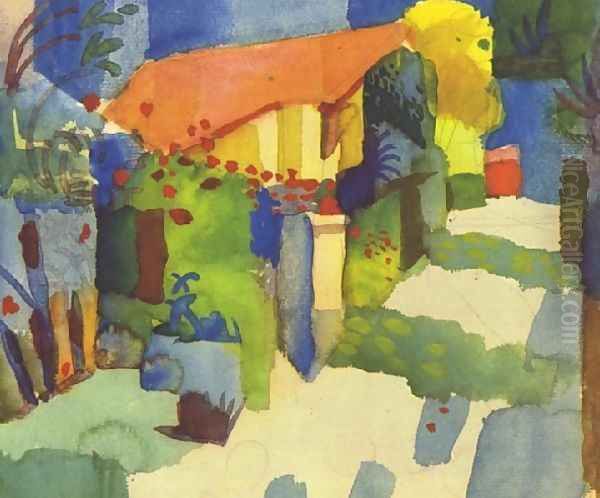 House In The Garden Oil Painting by August Macke