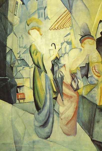 Bright Women in front of the Hat Shop (Helle Frauen vor dem Hutladen) 1913 Oil Painting by August Macke