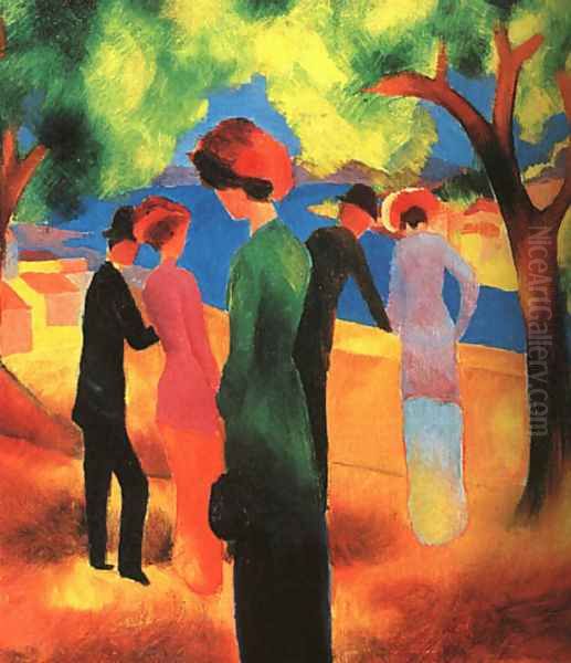 Woman in a Green Jacket 1913 Oil Painting by August Macke