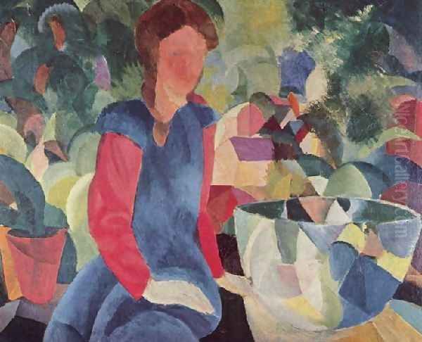 Girl With Fish Bell Oil Painting by August Macke