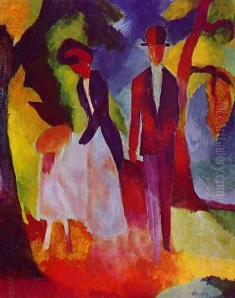 Family At The Blue Lake Oil Painting by August Macke