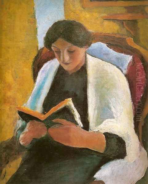 Woman Reading in Red Armchair (Lesende Frau im roten Sessel) Oil Painting by August Macke