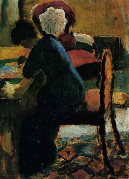 Elisabeth At The Desk Oil Painting by August Macke