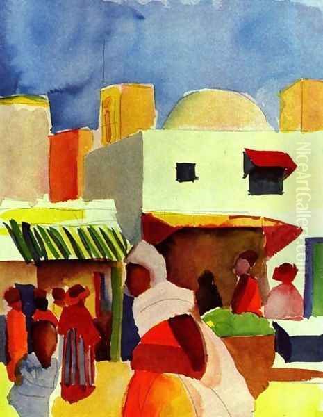 Market In Algier Oil Painting by August Macke